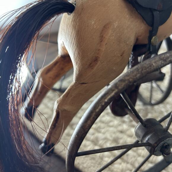 Vtg Primitive Horse Tricycle Iron Pedal Toy Folk Art Whimsical Storybook Holiday - Picture 8 of 14